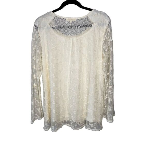 Indigo Soul Women’s L Lace Overlay Bell Sleeve Blouse - Picture 4 of 8